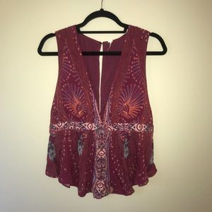 Free People Maroon Patterned Button Up Tank size M